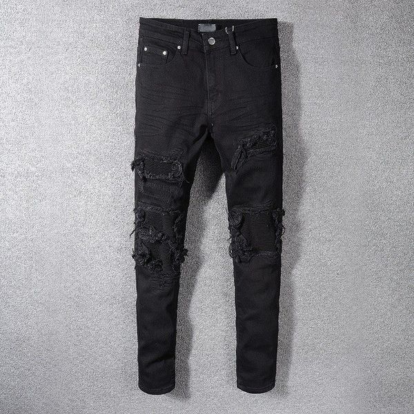 casual mens jeans fashion amr streetwear black pencil trousers zipper pocket striped patch hole stretch slim fit jean for men, Blue
casual mens jeans fashion amr streetwear black pencil trousers zipper pocket striped patch hole stretch slim fit jean for men, Blue