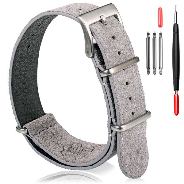 watch bands genuine calfskin leather nato straps grey super confortable italy suede one piece watch bands 18mm 20mm 22mm t221213, Black;brown 
watch bands genuine calfskin leather nato straps grey super confortable italy suede one piece watch bands 18mm 20mm 22mm t221213, Black;brown
