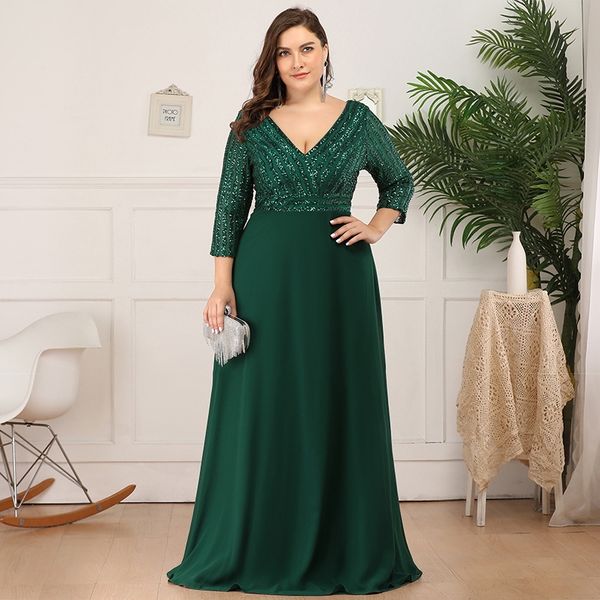 special occasion dresses plus size evening dress medium sleeve v-neck sequins party ep00751, Black
special occasion dresses plus size evening dress medium sleeve v-neck sequins party ep00751, Black