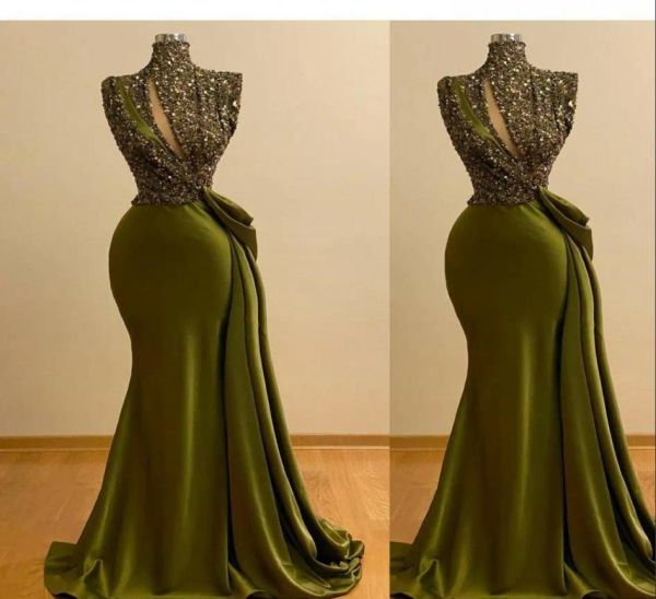 2023 olive green mermaid evening dresses sequins sleeveless designer high neck sweep train custom made formal occasion wear arabic prom gown, Black;red
2023 olive green mermaid evening dresses sequins sleeveless designer high neck sweep train custom made formal occasion wear arabic prom gown, Black;red
