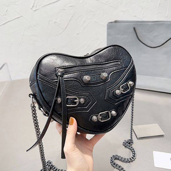 designer bag le cagole rivet shoulder bag women chain motorcycle bags genuine leather zipper closure plain love handbags purse hand wallets