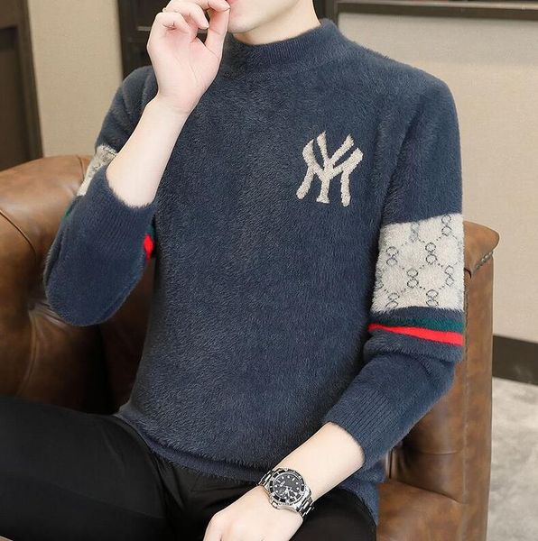 men's sweaters winter new fashion luxury knit half turtleneck sweater embroidery warm woolen sweater brand clothing, White;black
men's sweaters winter new fashion luxury knit half turtleneck sweater embroidery warm woolen sweater brand clothing, White;black