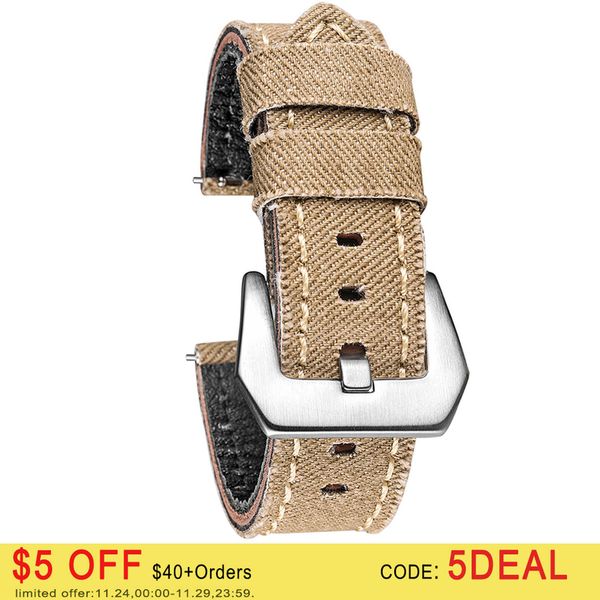 watch bands hemsut canvas watch bands quick release premium denim khaki two pieces watch straps matt steel buckle 20mm 22mm 24mm t221219, Black;brown
watch bands hemsut canvas watch bands quick release premium denim khaki two pieces watch straps matt steel buckle 20mm 22mm 24mm t221219, Black;brown