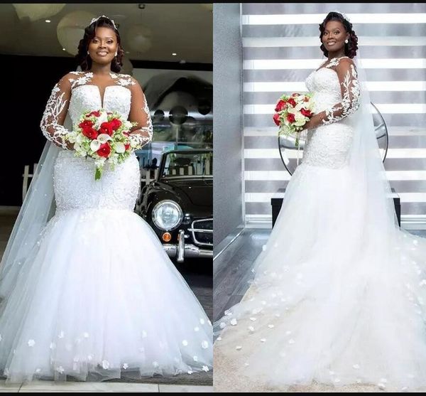 2023 mermaid plus size wedding dresses long sleeve illusion expensive lace jewel bridal party dress for bride applique beaded trumpet gowns, White
2023 mermaid plus size wedding dresses long sleeve illusion expensive lace jewel bridal party dress for bride applique beaded trumpet gowns, White