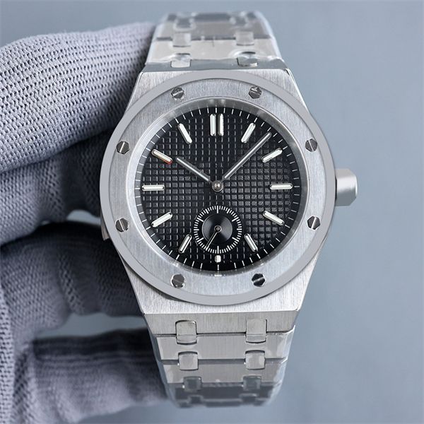 

Men's watch royal black round dial 42mm folding button bar time mark sapphire crystal glass mirror foldings button super luminous automatic mechanical watchs