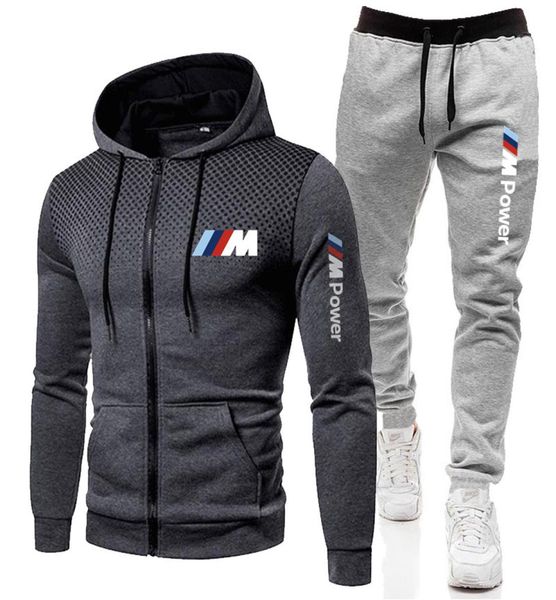 men039s suit hoodie sweatpants sports zipper sweatshirt set bmw 2piece sportswear brand clothing7572605, Black