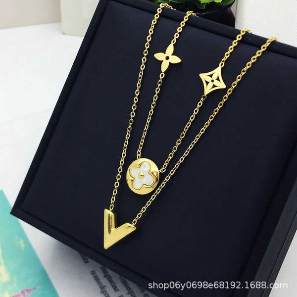 korean fashion accessories v-shaped double layer stainless steel necklace geometric pattern letter pendant white shell round collar, Silver
korean fashion accessories v-shaped double layer stainless steel necklace geometric pattern letter pendant white shell round collar, Silver