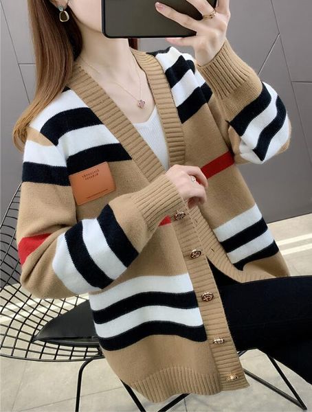 stripes women's sweaters autumn winter slim fit underlay knitwear designer cardigan sweater knitted coat women's clothing, White;black
stripes women's sweaters autumn winter slim fit underlay knitwear designer cardigan sweater knitted coat women's clothing, White;black