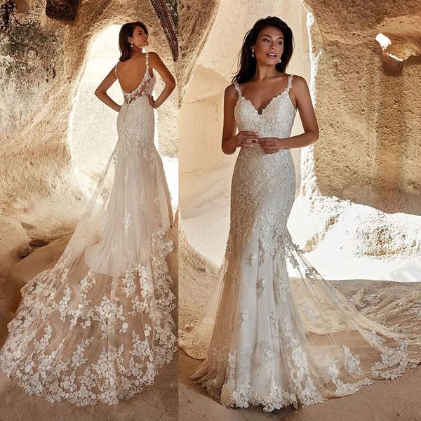 elegant wedding dress mermaid spaghetti straps backless bride vestido lace appliques sleeveless custom made, White
elegant wedding dress mermaid spaghetti straps backless bride vestido lace appliques sleeveless custom made, White