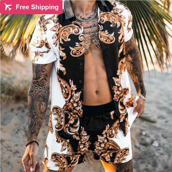 2023 tracksuits men's hawaiian printed casual streetwear button down short sleeve shirt beach shorts set for men summer two-piece s-3xl, Gray
2023 tracksuits men's hawaiian printed casual streetwear button down short sleeve shirt beach shorts set for men summer two-piece s-3xl, Gray