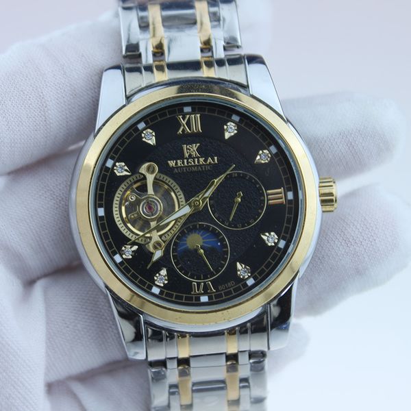 watch new a for frosted dial hollow tourbillon moon phase diamond luxury stainless steel watches for men and women, Slivery;golden
watch new a for frosted dial hollow tourbillon moon phase diamond luxury stainless steel watches for men and women, Slivery;golden