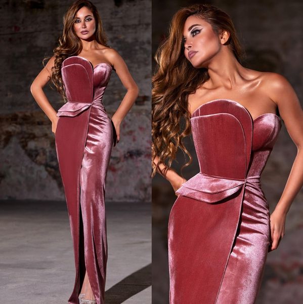 charming velvet sheath prom dresses peplum side split evening gowns strapless neckline special occasion formal wear, Black
charming velvet sheath prom dresses peplum side split evening gowns strapless neckline special occasion formal wear, Black