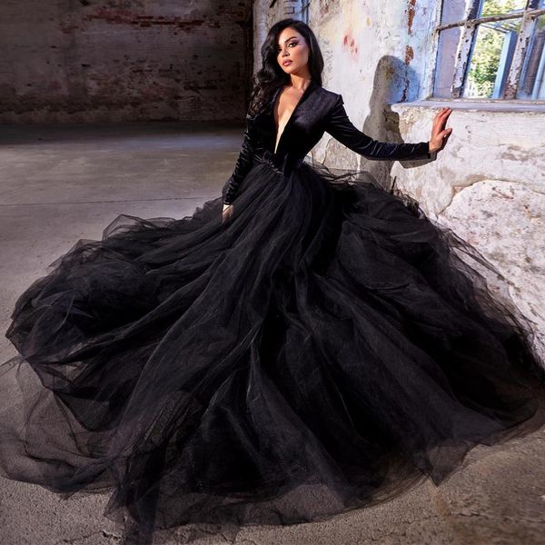 black velvet prom dresses long sleeves deep v neck evening gowns pleated a line tulle special occasion formal wear
black velvet prom dresses long sleeves deep v neck evening gowns pleated a line tulle special occasion formal wear