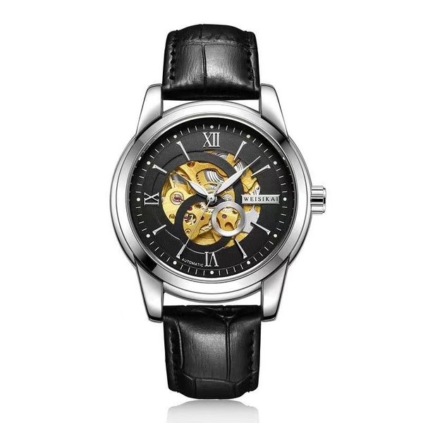mens watch men's classic business watch mechanical circular hollow fine steel roman leather watch, Slivery;golden
mens watch men's classic business watch mechanical circular hollow fine steel roman leather watch, Slivery;golden