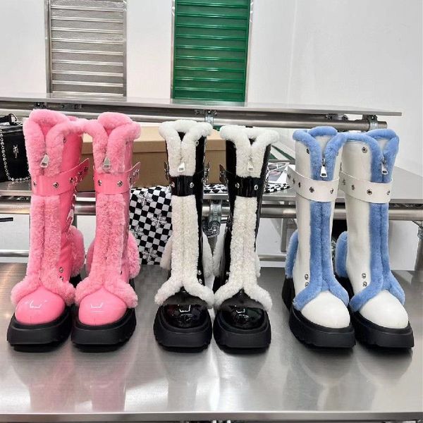 Fashion Designer Wool Boots Women Thick Bottom Mixed Color Lace Up Winter Warm Snow Booties Genuine Leather Chelsea New, Pink
Fashion Designer Wool Boots Women Thick Bottom Mixed Color Lace Up Winter Warm Snow Booties Genuine Leather Chelsea New, Pink