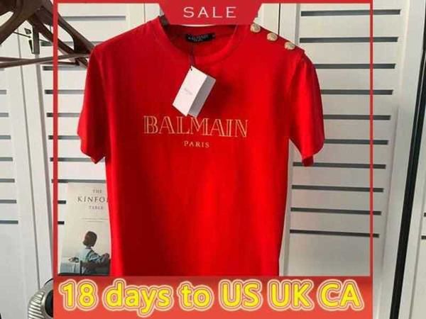 2022ss tee spring and summer new balman short sleeve shoulder gold button bronzed letter cotton t-shirt loversment, White
2022ss tee spring and summer new balman short sleeve shoulder gold button bronzed letter cotton t-shirt loversment, White