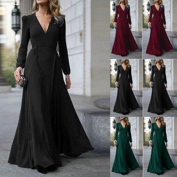 casual dresses women formal maxi dress v neck long sleeve solid color bandage office ladies evening party prom gown2022, Black;gray
casual dresses women formal maxi dress v neck long sleeve solid color bandage office ladies evening party prom gown2022, Black;gray