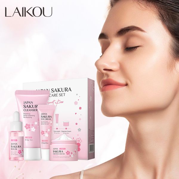 Image of 4pcs/set Cherry Blossom Sakura Skin Care Set Collagen Eye Cream Serum Face Cleanser Toner Facial Cream Beauty Makeup with Gift Box