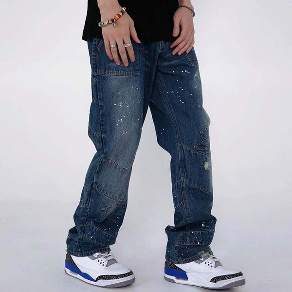 pants high street vintage washed painted jeans for men patchwork casual denim pants hip hop oversized trousers, Black;brown
pants high street vintage washed painted jeans for men patchwork casual denim pants hip hop oversized trousers, Black;brown