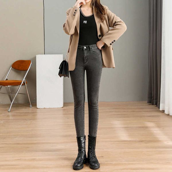 women's small leg jeans autumn and winter korean version large elastic tight slim high waist nine point pencil pants, Blue
women's small leg jeans autumn and winter korean version large elastic tight slim high waist nine point pencil pants, Blue