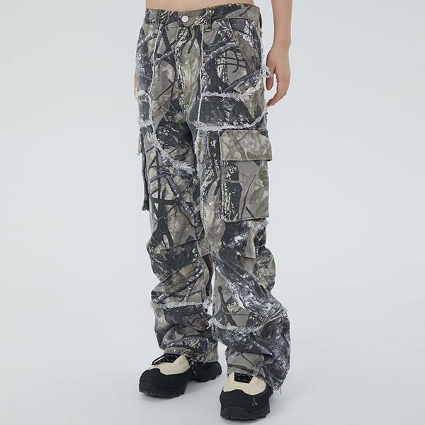 men's plus size pants frayed pockets cargo male and female patchwork wide leg casual trousers, Black;brown
men's plus size pants frayed pockets cargo male and female patchwork wide leg casual trousers, Black;brown
