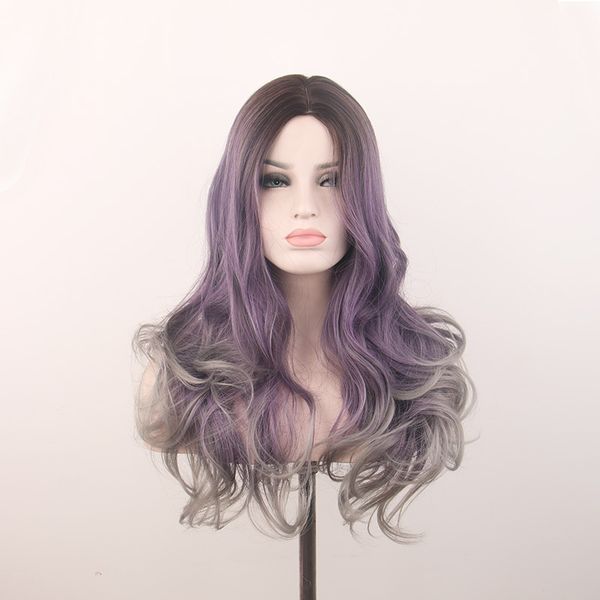 middle hairline wavy wig purple grey mix color synthetic wigs long hair women, Black
middle hairline wavy wig purple grey mix color synthetic wigs long hair women, Black