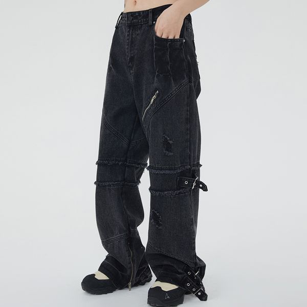 pants zipper black wide leg jeans cargos men's high street casual denim pants trousers, Black;brown
pants zipper black wide leg jeans cargos men's high street casual denim pants trousers, Black;brown
