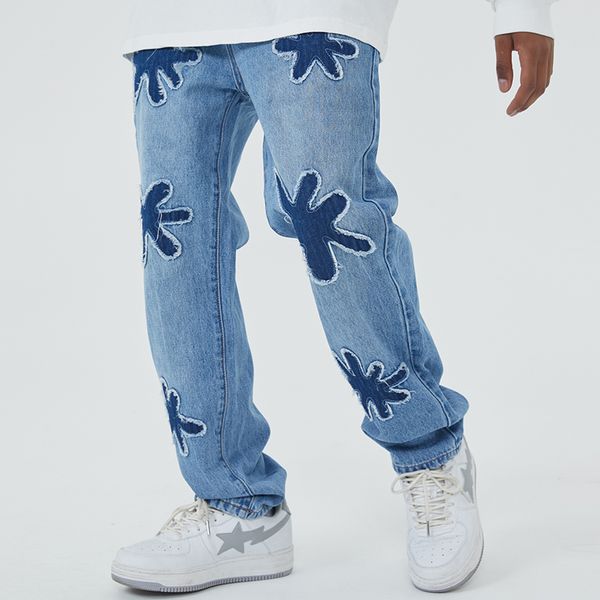 pants floral embroidery washed blue jeans for men high street patchwork straight casual denim, Black;brown
pants floral embroidery washed blue jeans for men high street patchwork straight casual denim, Black;brown