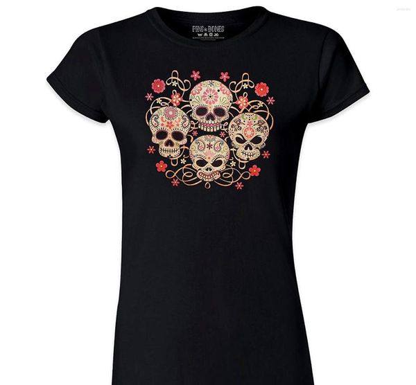 men's t shirts women's tee pins & bones retro day of the dead flowered skulls black shirt women kawaii tees, White;black
men's t shirts women's tee pins & bones retro day of the dead flowered skulls black shirt women kawaii tees, White;black