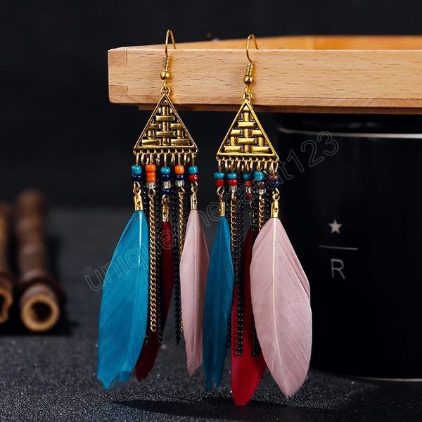 boho blue feather earrings brincos bijoux women's vintage triangle alloy bohemia long chain tassel dangle earrings, Silver
boho blue feather earrings brincos bijoux women's vintage triangle alloy bohemia long chain tassel dangle earrings, Silver