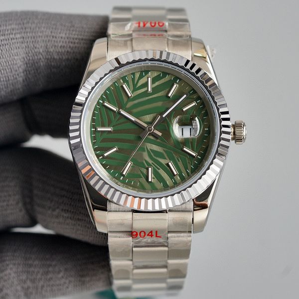round dial olive green men's watch 41mm palm leaf pattern waterproof scratch resistant blue crystal folding buckle stainless steel 904l, Slivery;brown
round dial olive green men's watch 41mm palm leaf pattern waterproof scratch resistant blue crystal folding buckle stainless steel 904l, Slivery;brown