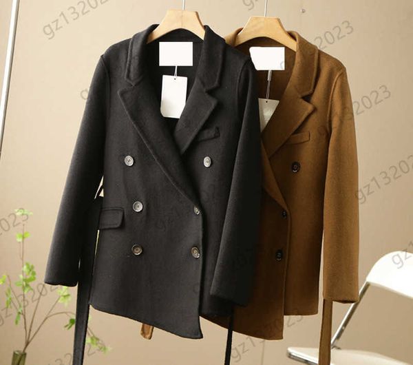 womens wool blends coat double row button lapel solid color wool coats long sleeve belt waist folding design outerwear spring autumn women a, Black
womens wool blends coat double row button lapel solid color wool coats long sleeve belt waist folding design outerwear spring autumn women a, Black