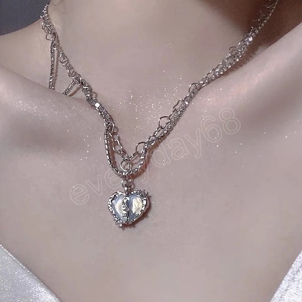 korean chic silver color luxury crystal double layers heart pendant necklace fashion women clavicle chain party jewelry
korean chic silver color luxury crystal double layers heart pendant necklace fashion women clavicle chain party jewelry