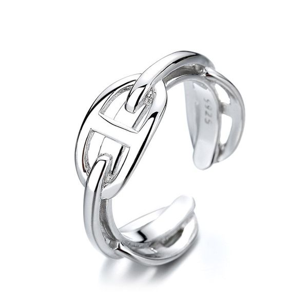 925 sterling silver pig nose shape chain ring for women personality adjustable geometry knitted finger rings female birthday valentines gift
925 sterling silver pig nose shape chain ring for women personality adjustable geometry knitted finger rings female birthday valentines gift