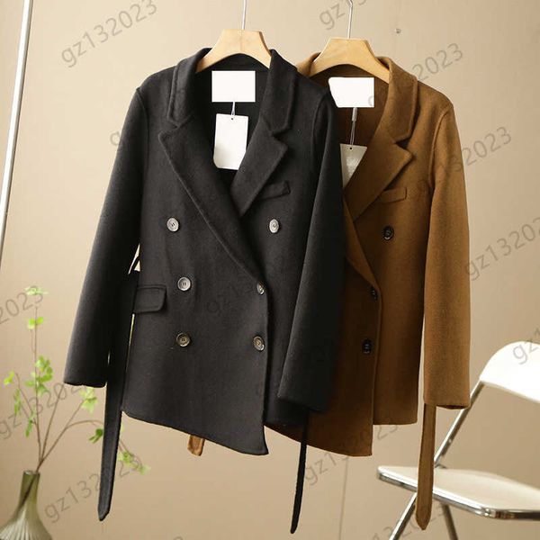 womens wool blends coat double row button lapel solid color wool coats long sleeve belt waist folding design outerwear spring autumn women a, Black
womens wool blends coat double row button lapel solid color wool coats long sleeve belt waist folding design outerwear spring autumn women a, Black