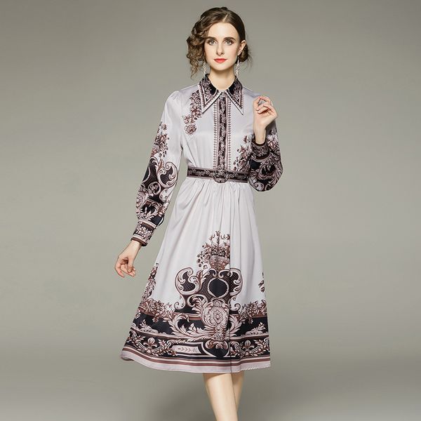 vintage printed belted shirt dress button long sleeve 2022 runway women fashion casual midi dresses elegant ladies office party designer clo, Black;gray
vintage printed belted shirt dress button long sleeve 2022 runway women fashion casual midi dresses elegant ladies office party designer clo, Black;gray