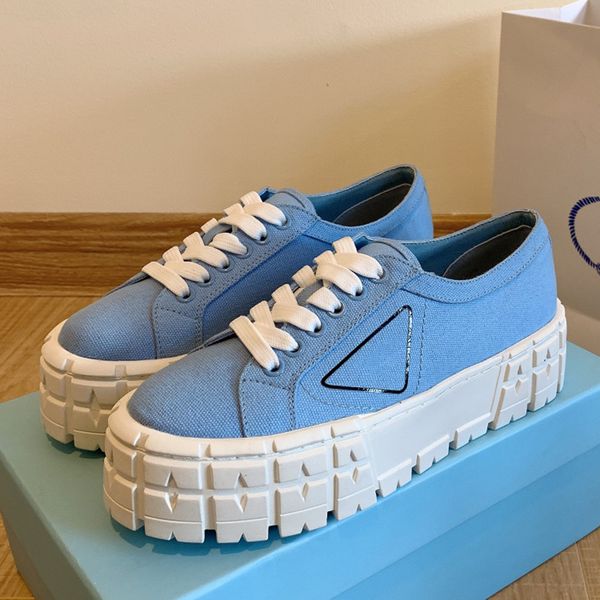 women designer fashion platform shoes triangle logo double wheel nylon sneakers blue, Black
women designer fashion platform shoes triangle logo double wheel nylon sneakers blue, Black