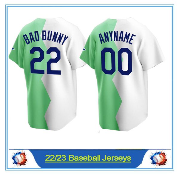 2022 baseball jersey 22 bad bunny blue and white half color stitched jerseys, Blue;black
2022 baseball jersey 22 bad bunny blue and white half color stitched jerseys, Blue;black