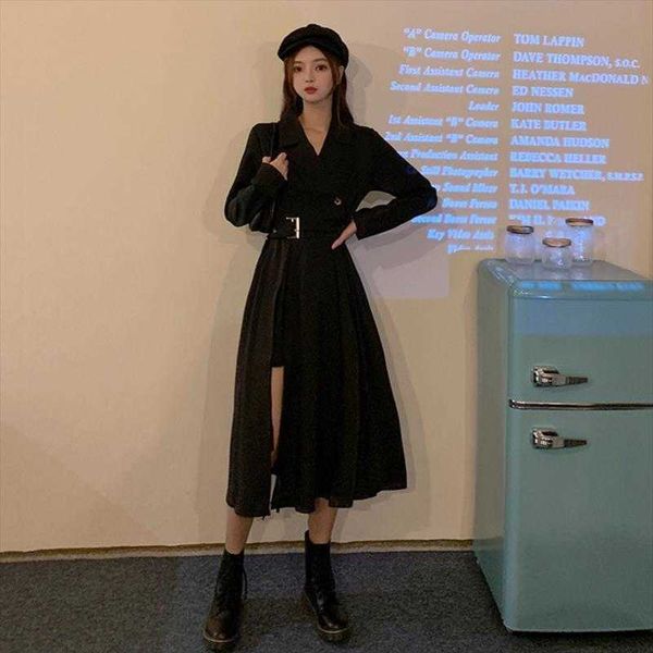 hepburn skirt spring chic dress french split high waist long sleeve black, Black;gray
hepburn skirt spring chic dress french split high waist long sleeve black, Black;gray