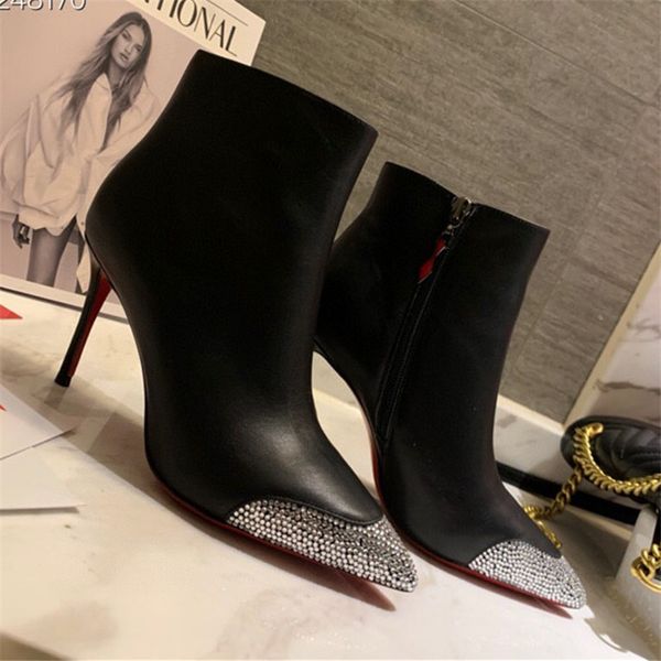autumn and winter crystal pointed thin heel ankle boots temperament ankle boots, Black
autumn and winter crystal pointed thin heel ankle boots temperament ankle boots, Black