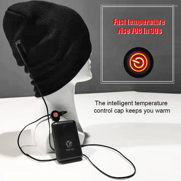 Image of Cycling Caps 3 Levels Adjustable Electric Heated Hat Men Women Winter Hats Windproof Rechargeable Washable For Hiking