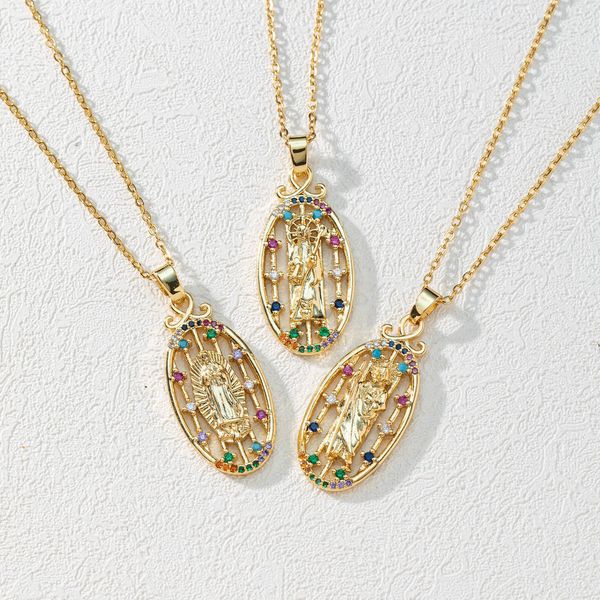 s3379 fashion jewelry hollow out madonna pendant necklaces for women colorful zircon inlaid choker necklace, Silver
s3379 fashion jewelry hollow out madonna pendant necklaces for women colorful zircon inlaid choker necklace, Silver