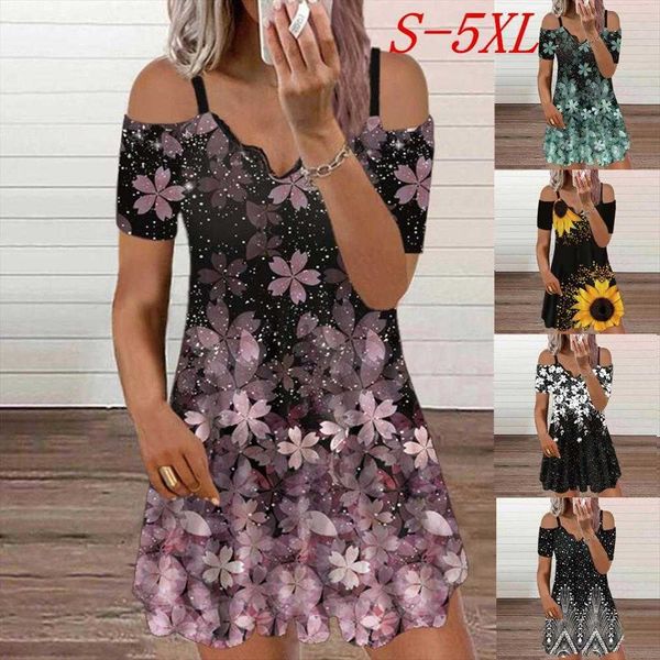 summer womens clothes casual dresses floral print off-shoulder short sleeve, Black;gray
summer womens clothes casual dresses floral print off-shoulder short sleeve, Black;gray