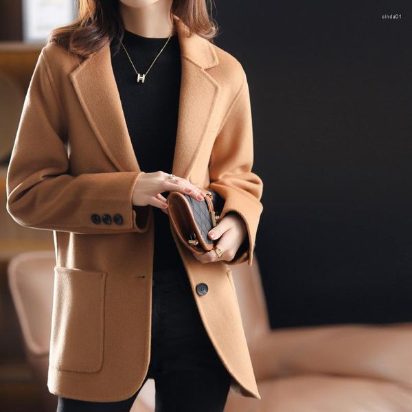 women's wool double sided cashmere coat women's short early spring slim fit small tweed suit, Black
women's wool double sided cashmere coat women's short early spring slim fit small tweed suit, Black