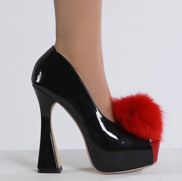 13cm high heels women open toe platform shoes black patent leather ladies office shoe red pompon chunky heels talons femme
13cm high heels women open toe platform shoes black patent leather ladies office shoe red pompon chunky heels talons femme
