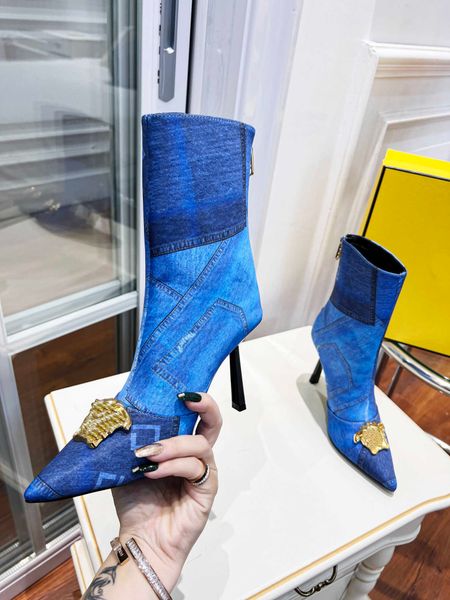 22 women ankle boots fendace denim patchwork ff jacquard designer lady high heel boot fashion 23, Black
22 women ankle boots fendace denim patchwork ff jacquard designer lady high heel boot fashion 23, Black