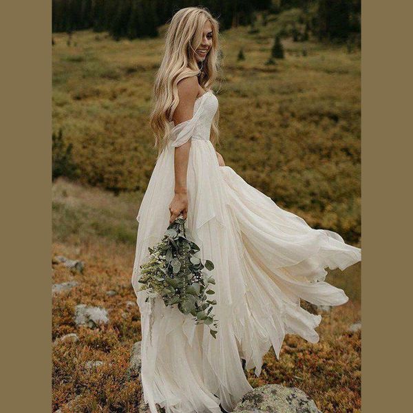 new summer bohemian lace chiffon wedding dresses elegant off shoulder backless appliques soft long western garden beach boho bridal gowns bc, White
new summer bohemian lace chiffon wedding dresses elegant off shoulder backless appliques soft long western garden beach boho bridal gowns bc, White