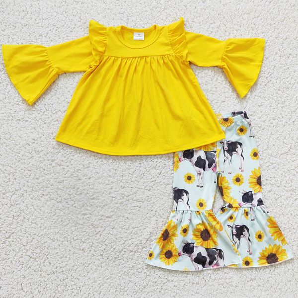 wholesale children clothing set cow sunflower print baby girls clothes long sleeve cute bell bottom outfits boutique kids set, White
wholesale children clothing set cow sunflower print baby girls clothes long sleeve cute bell bottom outfits boutique kids set, White