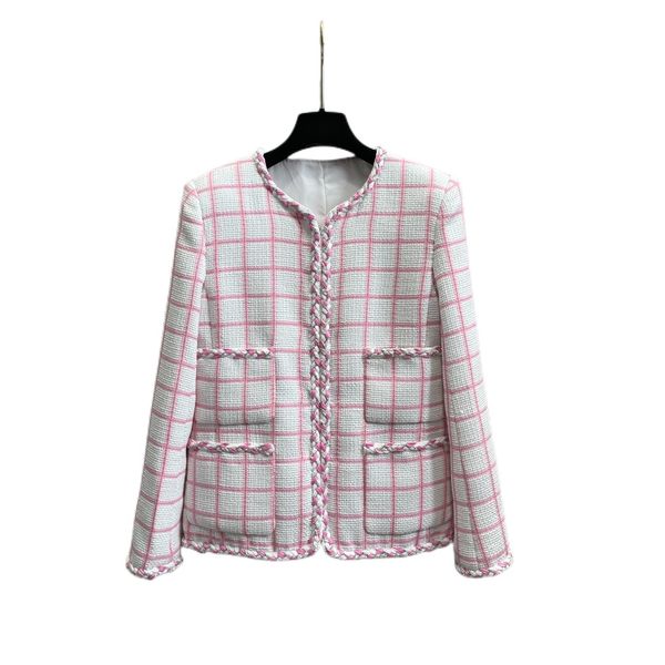 women's outerwear and jacket pink plaid jacket classic round neck four pocket design, Black;brown
women's outerwear and jacket pink plaid jacket classic round neck four pocket design, Black;brown