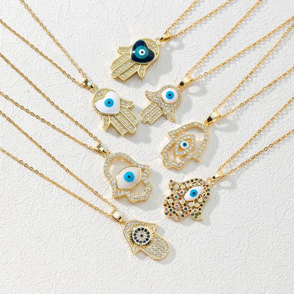s3378 fatima palm evil eye pendant necklace for women gold plated turkey zircon blue eyes choker sweater necklaces, Silver
s3378 fatima palm evil eye pendant necklace for women gold plated turkey zircon blue eyes choker sweater necklaces, Silver